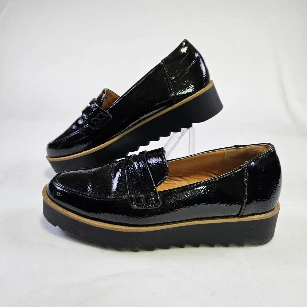 Chinese Laundry Platform Penny Loafer Women 6 Black Patent Goth Chunky Lug Sole